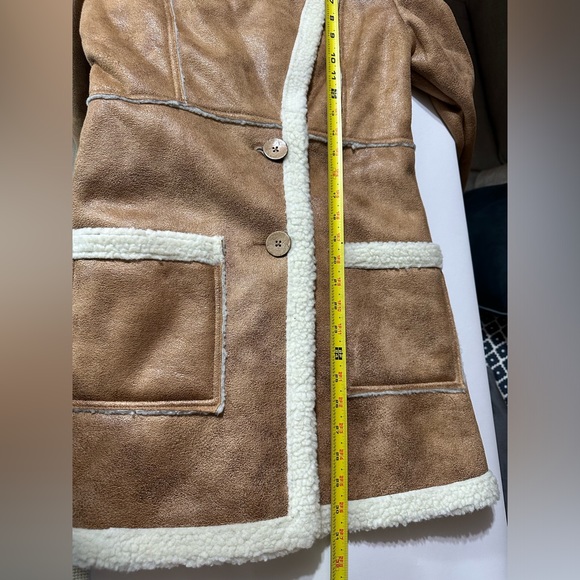 LNK LANDSCAPE Sherpa Shearling Jacket Camel and cream collared Sz Small - Picture 15 of 16